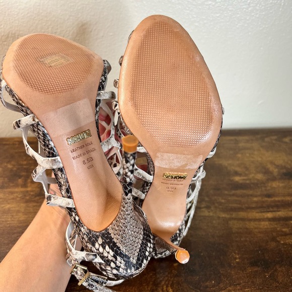 Schutz Juliana Caged Sandals 8.5 Leather Snake Open Toe Ankle Stiletto Heels - Picture 8 of 10